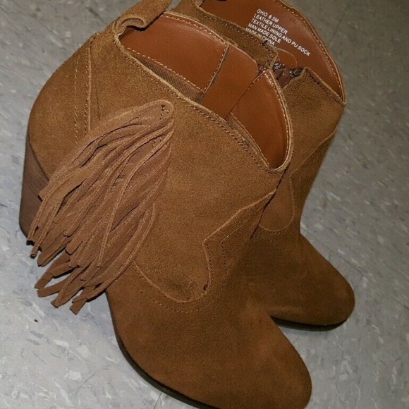Steve Madden Cognac Suede Fringe Ankle Booties - Picture 2 of 6